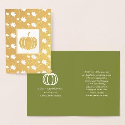 Pumpkins & Falling Leaves Thanksgiving Luxury Foil Card