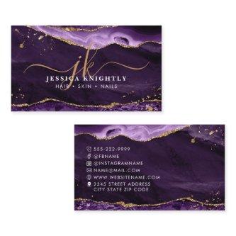 Purple Agate Gold Glitter Script Monogram