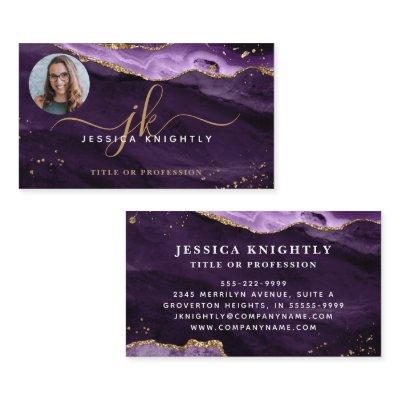 Purple Agate Gold Glitter Script Monogram Photo