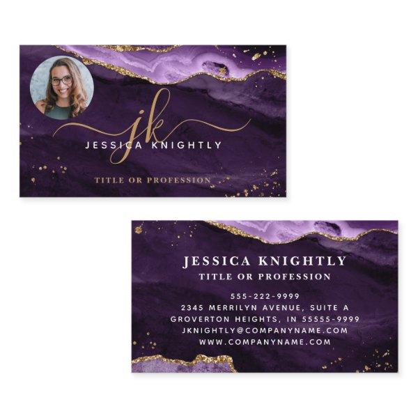 Purple Agate Gold Glitter Script Monogram Photo