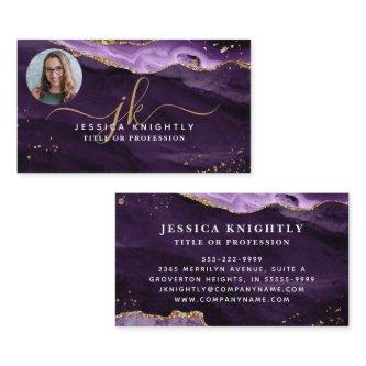 Purple Agate Gold Glitter Script Monogram Photo