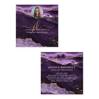 Purple Agate Gold Glitter Script Photo Square