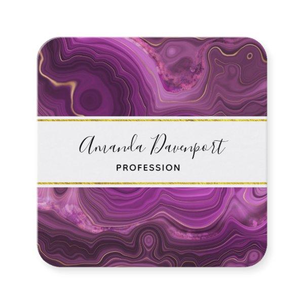 Purple Amethyst And Gold Abstract Agate Square