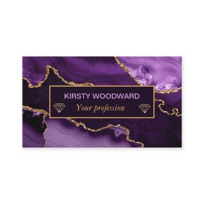Purple and Faux Gold Glitter Marble Agate