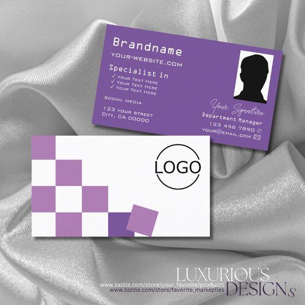 Purple and White Chessboard with Logo & Photo Cool