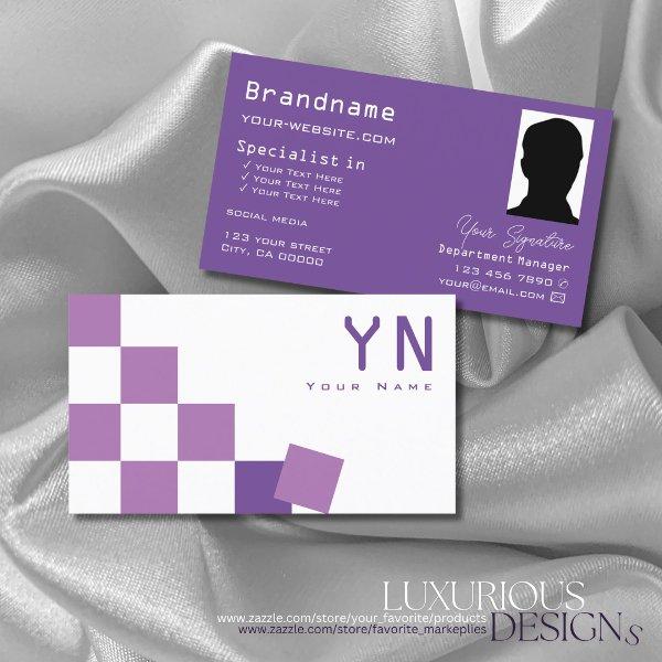 Purple and White Chessboard with Monogram & Photo