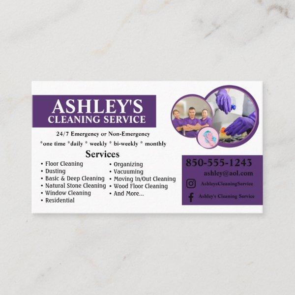 Purple and white Cleaning Service