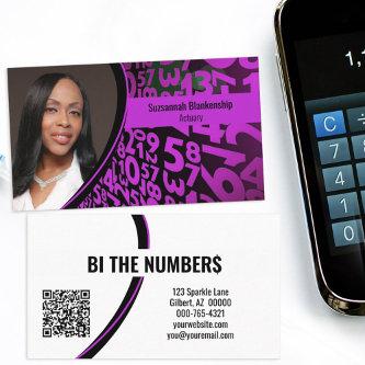 Purple Black Numbers Custom Photo QR Code