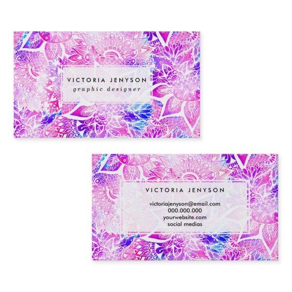 Purple blue henna boho floral mandala pattern