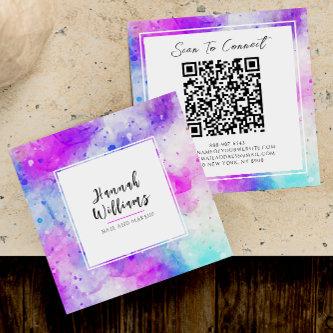 Purple & Blue Qr Code Colorful Watercolor Pattern Square