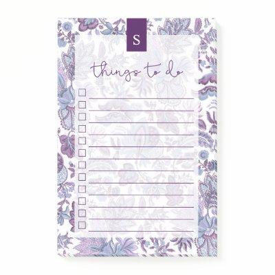 Purple Boho Vintage Floral Lined To-Do List Post-it Notes