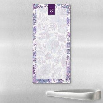 Purple Boho Vintage Floral Monogram Magnetic Notepad