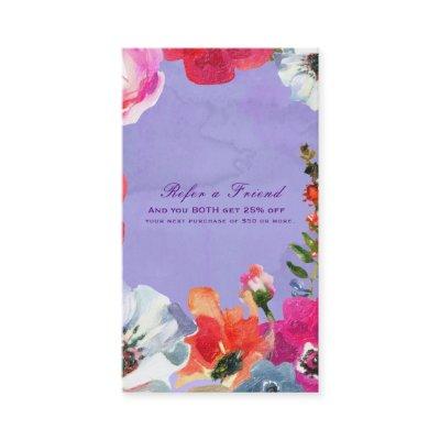 Purple Bold Painted Floral Pop Chic Refer a Friend Referral Card