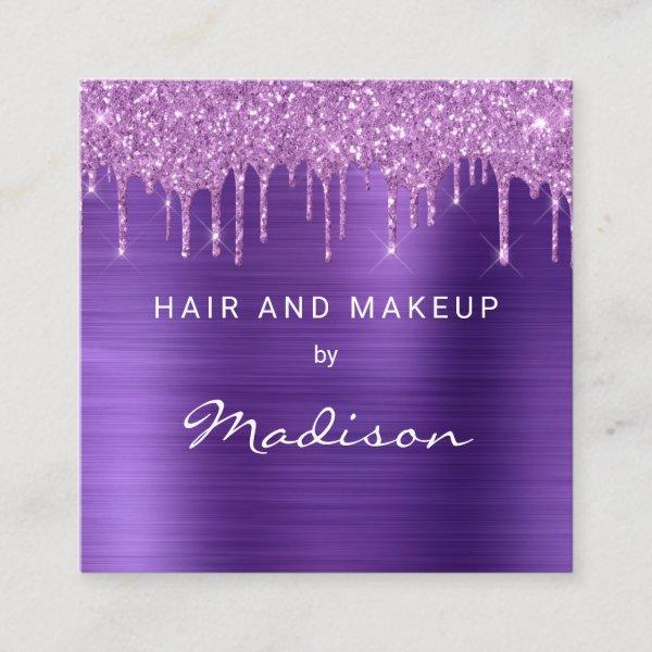 Purple Brush Metal Pink Drip Glitter Hair & Makeup Square