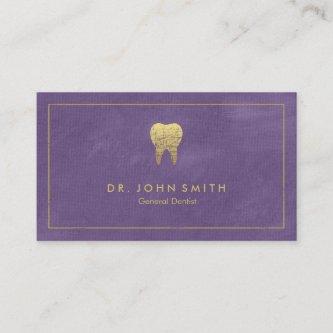 Purple Canvas Golden Frame & Tooth -  Dentist Appointment Card