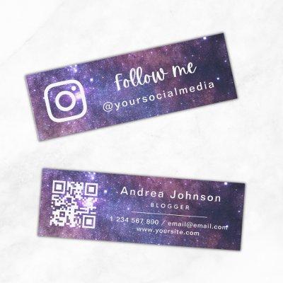 Purple Cosmic Galaxy Follow Social Media QR Code Mini