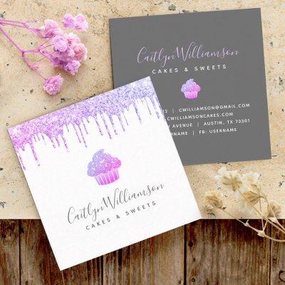 Purple Cupcake Glitter Drips Pastry Chef Bakery  Square