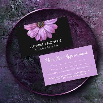 Purple Daisy on Black Salon Hair Stylist Appointment Card