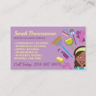 Purple Dark Skin Janitorial Lady House Cleaning