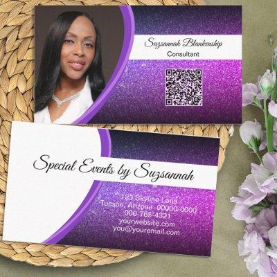 Purple Faux Glitter Professional Photo QR Code