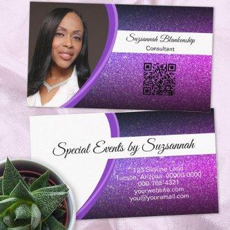 Purple Faux Glitter Professional Photo QR Code