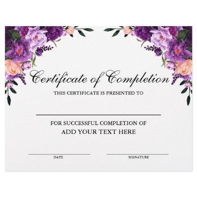 Purple Floral Certificate of Completion