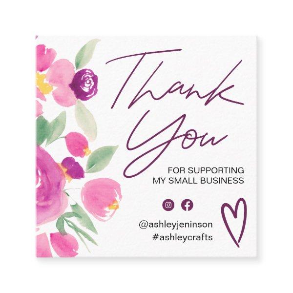 Purple floral chic script font order thank you square