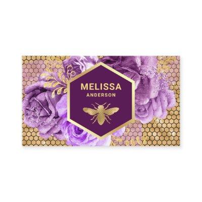 Purple Floral Gold Foil Honeycomb Honey Bee