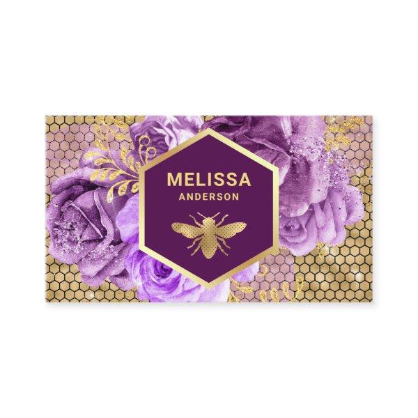 Purple Floral Gold Foil Honeycomb Honey Bee