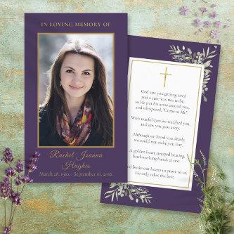 Purple Foliage Funeral Memorial Photo Prayer Cards