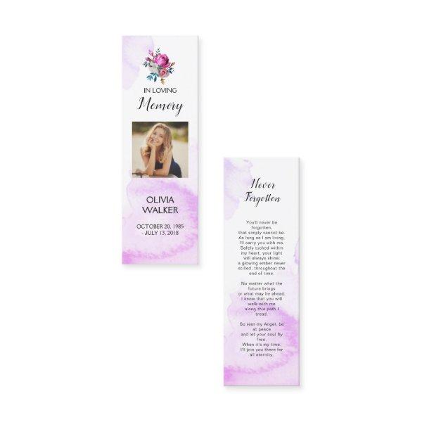 Purple Funeral Bookmark, Funeral Keepsake Cards