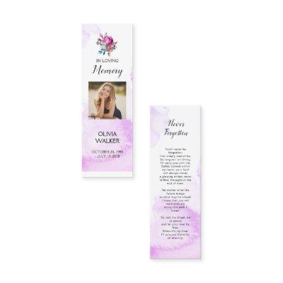 Purple Funeral Bookmark, Funeral Keepsake Cards