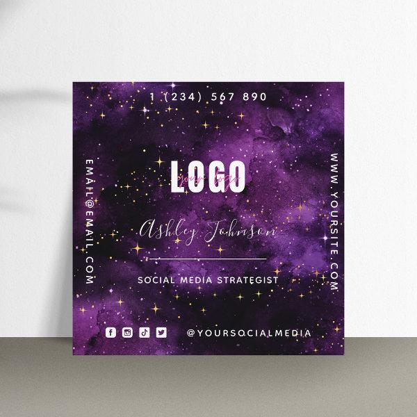 Purple Galaxy Space Sparkles QR Code & Logo Cosmic Square