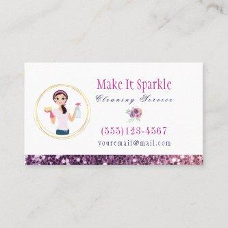 Purple Glitter Cartoon Maid Cleaning Services