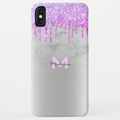 Purple Glitter Drips Sparkles Marble Name iPhone XS Max Case