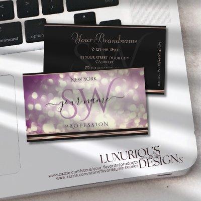 Purple Glitter Initials Black Rose Gold Border