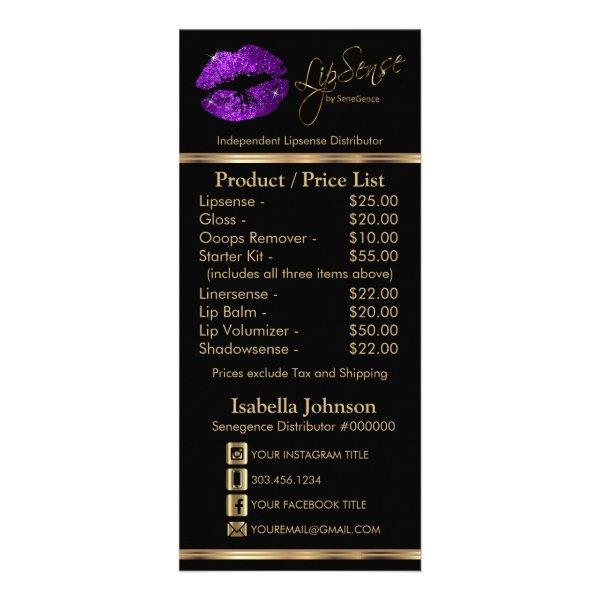 Purple Glitter Lips - Black -  Price List Rack Card