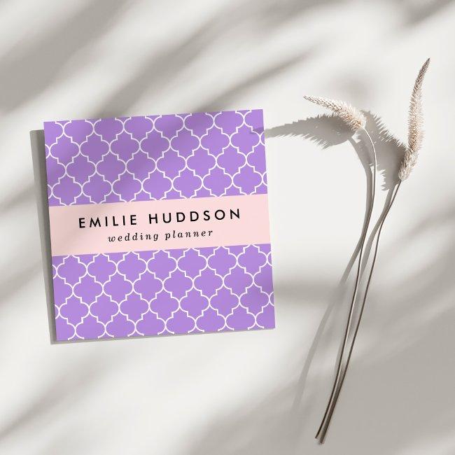 Purple Latticework, Quatrefoil, Moroccan Trellis Square