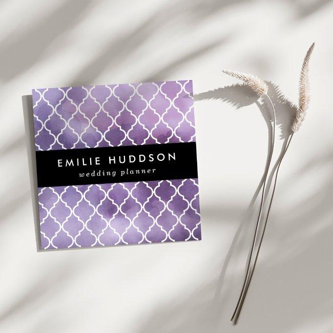 Purple Latticework, Quatrefoil, Watercolors Square