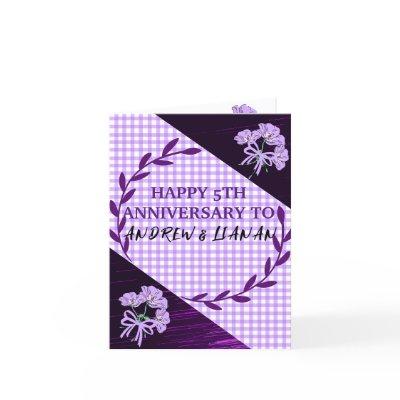 Purple Lilac Modern Boho 5th Wedding Anniversary Announcement