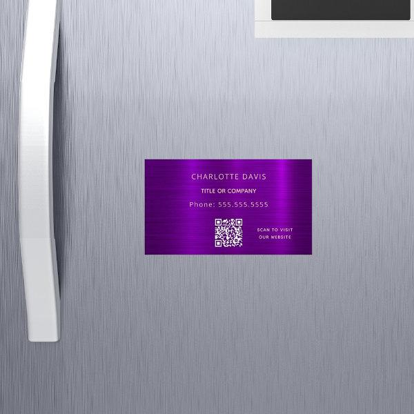 Purple metallic minimalist elegant QR code  Magnet