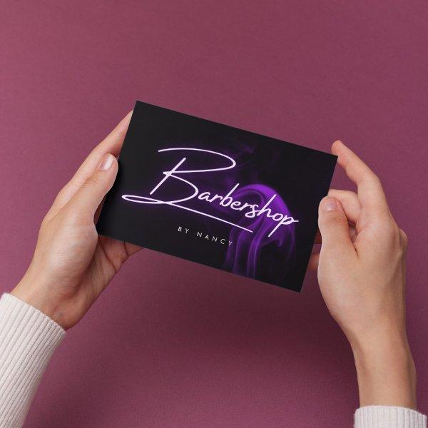 Purple Neon Smoke Barbershop Handwritten Script
