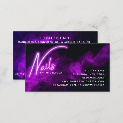 Purple Neon & Smoke Nail Salon Loyalty Card