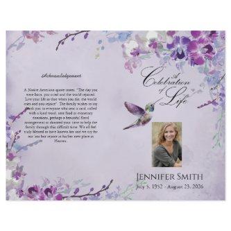 Purple Orchid Hummingbird Funeral Program Flyer