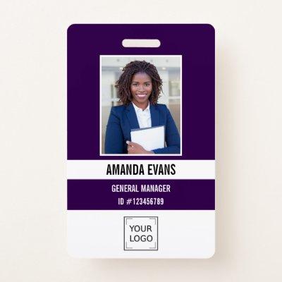 PURPLE | Photo Employee Logo or QR CODE Security Badge