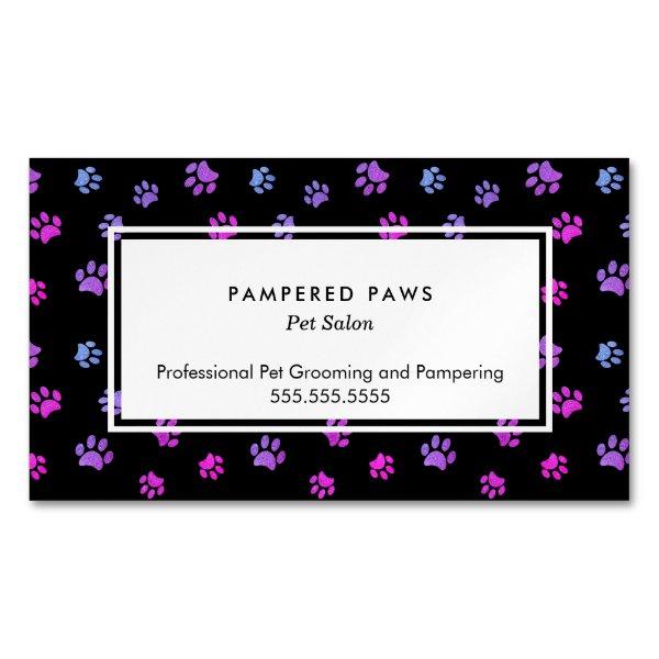 Purple Pink Blue Paw Prints Professional Pet Salon  Magnet