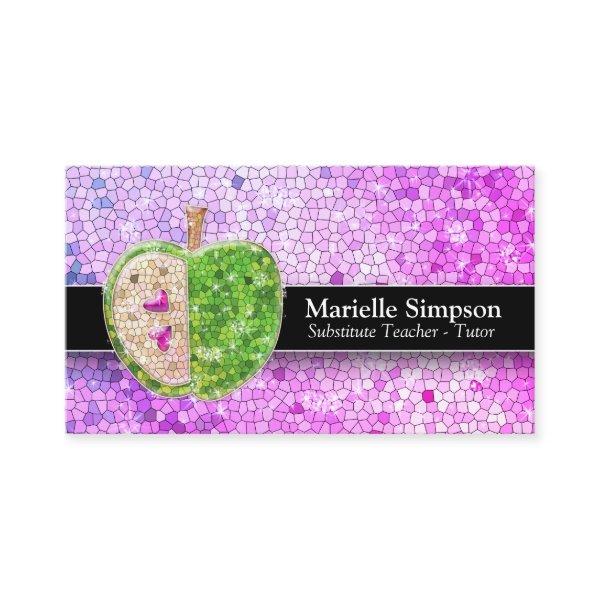 Purple Pink Glitter Apple Substitute Teacher Tutor
