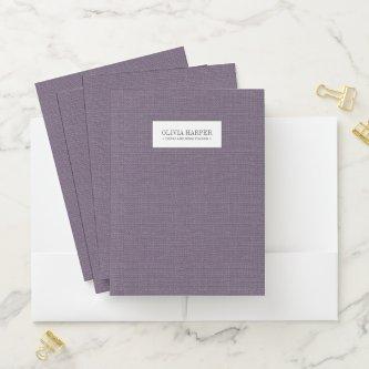 Purple | Plain Elegant Linen Look Monogram   Pocket Folder