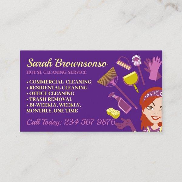 Purple Rose Hair Woman Janitorial House Cleaning