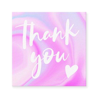 Purple script font rainbow marble pastel thank you square